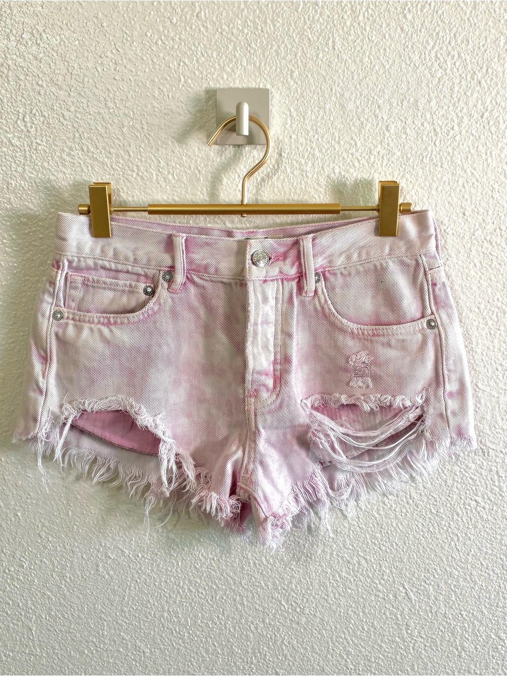 Free People Loving Good Vibrations Distressed Pink Denim Shorts 24
